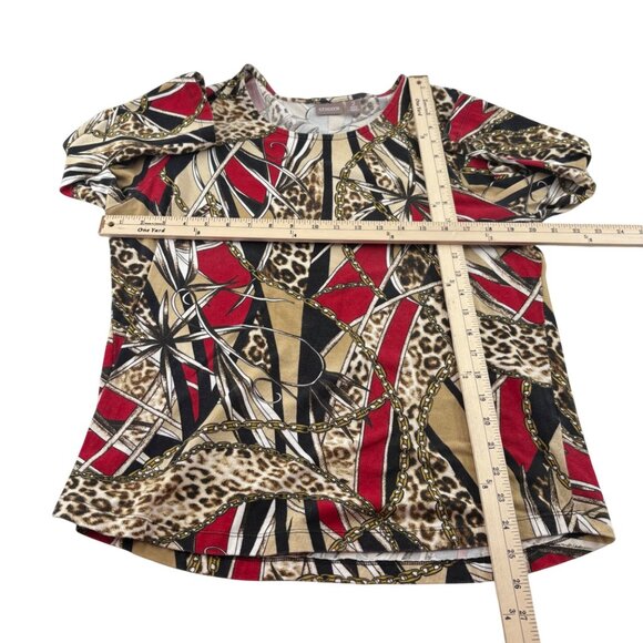 Chicos Animal & Abstract Print Top Size 2 Medium 3/4 Sleeves Red Gold - Picture 4 of 6